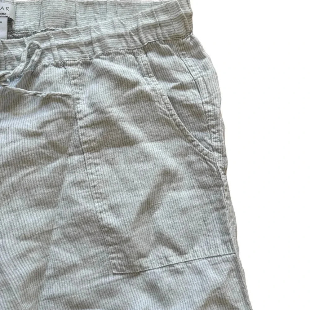 Kenar 100% Linen Striped Pants Trousers Blue White Roll-up Drawstring XL - Picture 7 of 10